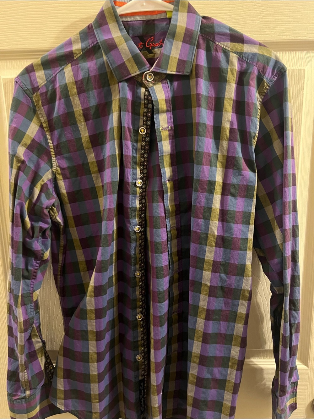Robert Graham Purple and Green Plaid Button-Down Shirt